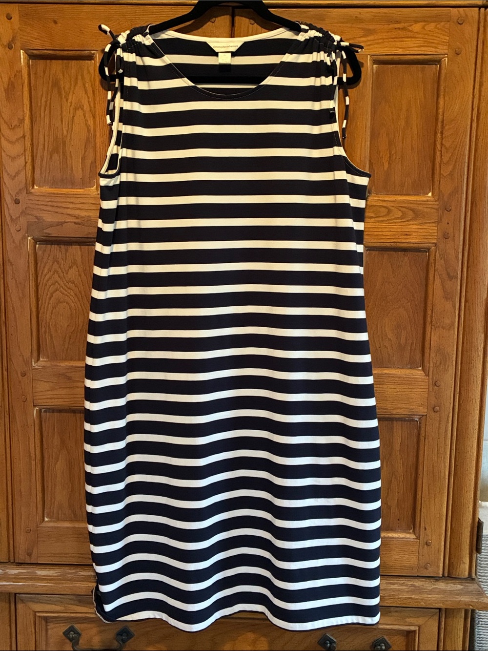 Christopher & Banks Navy and White Striped Knit Midi Dress Size XL